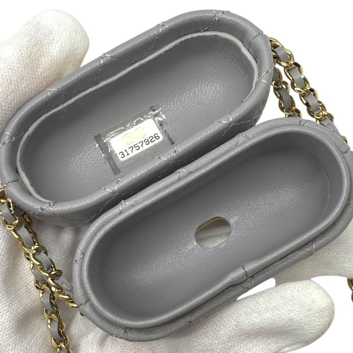 Chanel Airpods Case Airpods Case Matelasse Chain Charm Lambskin Coco Mark Grey