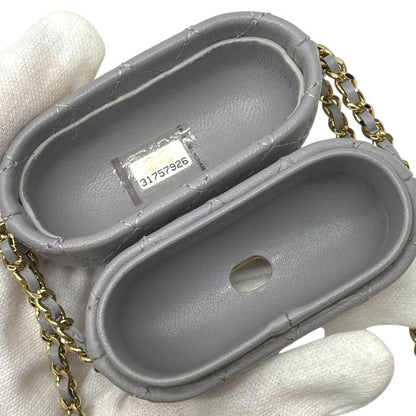 Chanel Airpods Case Airpods Case Matelasse Chain Charm Lambskin Coco Mark Grey