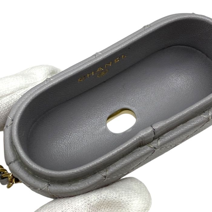 Chanel Airpods Case Airpods Case Matelasse Chain Charm Lambskin Coco Mark Grey