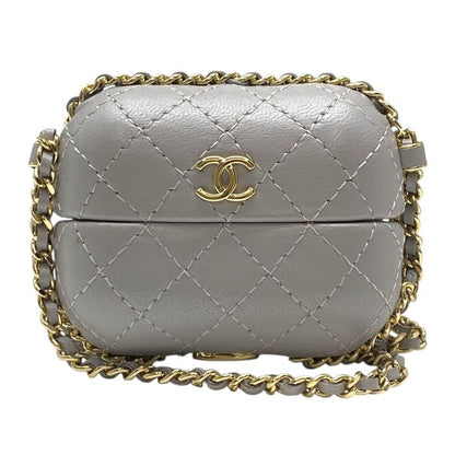 Chanel Airpods Case Airpods Case Matelasse Chain Charm Lambskin Coco Mark Grey