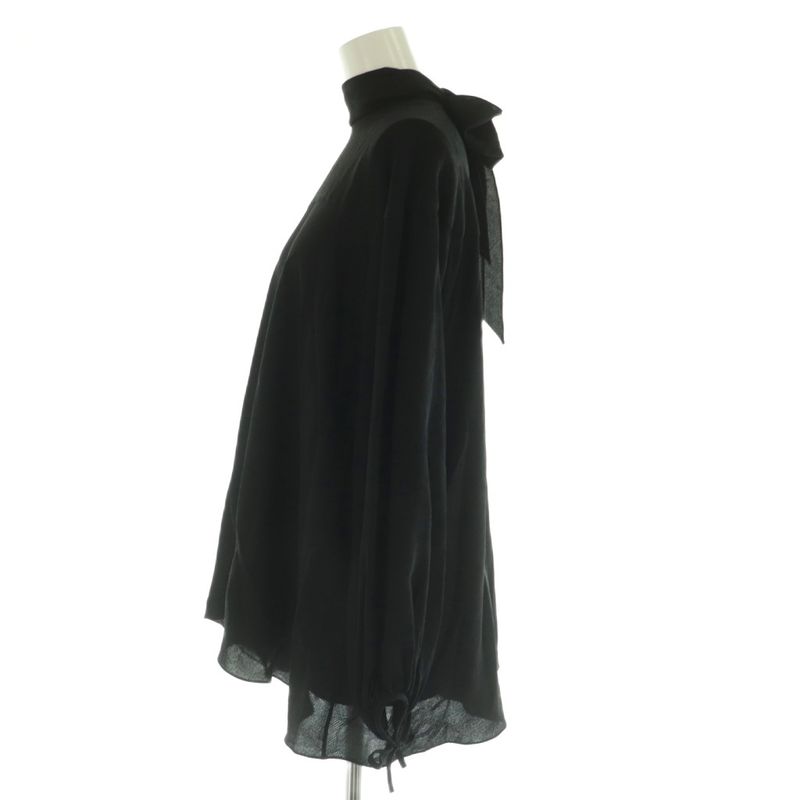 Hermes Scarf Tie Gathered Silk Blouse Long Sleeve Pullover 34 Black Nr - OS