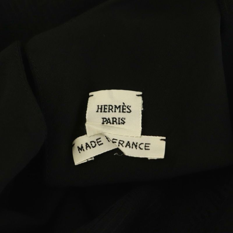 Hermes Scarf Tie Gathered Silk Blouse Long Sleeve Pullover 34 Black Nr - OS