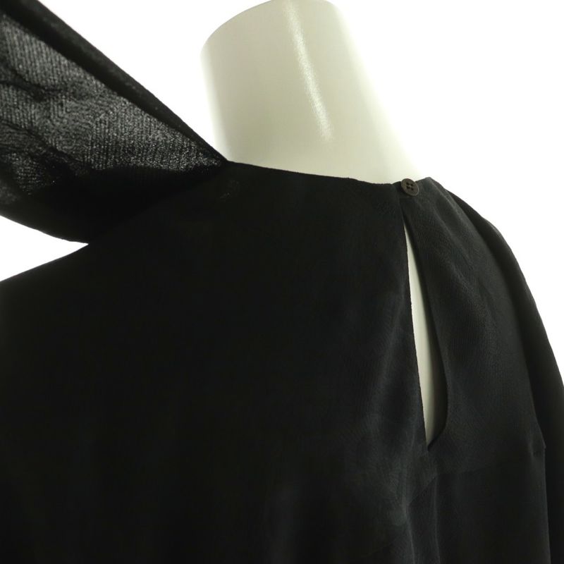 Hermes Scarf Tie Gathered Silk Blouse Long Sleeve Pullover 34 Black Nr - OS