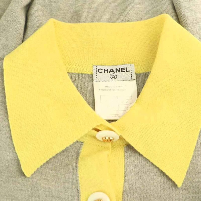 Chanel 08p Bicolor Knit Polo Short Sleeve 38 Gray P32717k00741 Hk - OS