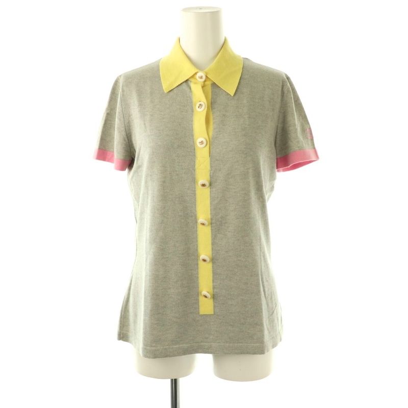 Chanel 08p Bicolor Knit Polo Short Sleeve 38 Gray P32717k00741 Hk - OS