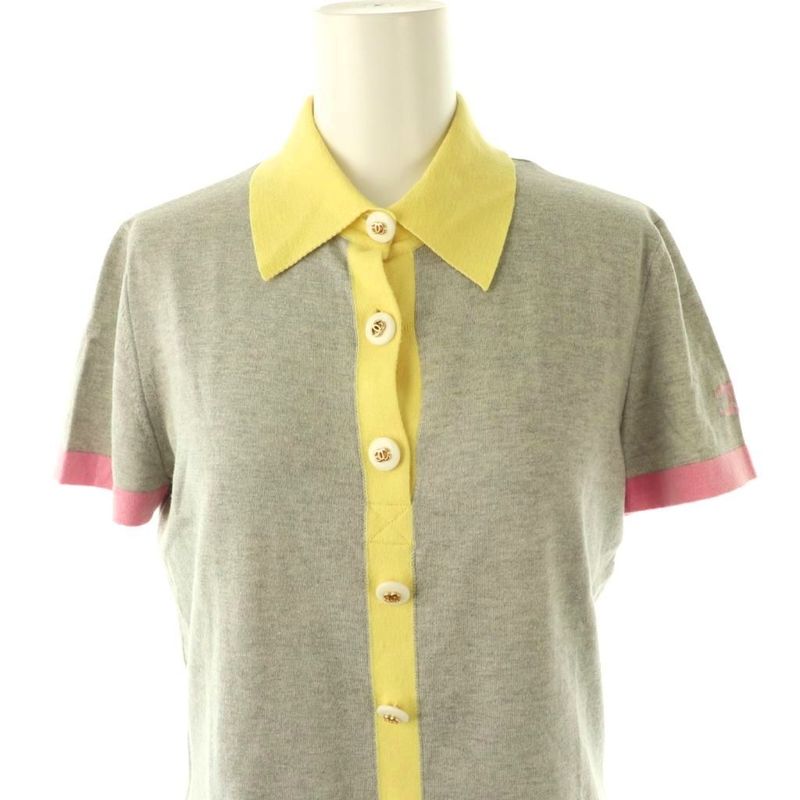 Chanel 08p Bicolor Knit Polo Short Sleeve 38 Gray P32717k00741 Hk - OS