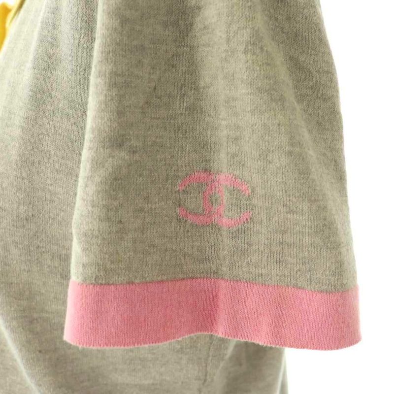 Chanel 08p Bicolor Knit Polo Short Sleeve 38 Gray P32717k00741 Hk - OS