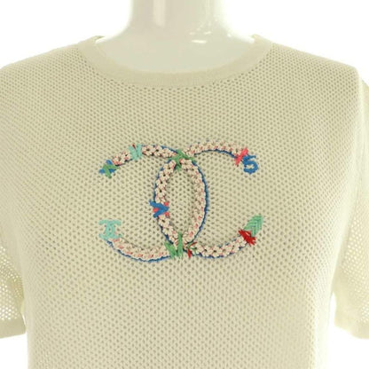 Chanel Coco Mark Mesh Short Sleeve Knit T-Shirt Cut and Sewn 34 White Nr - OS