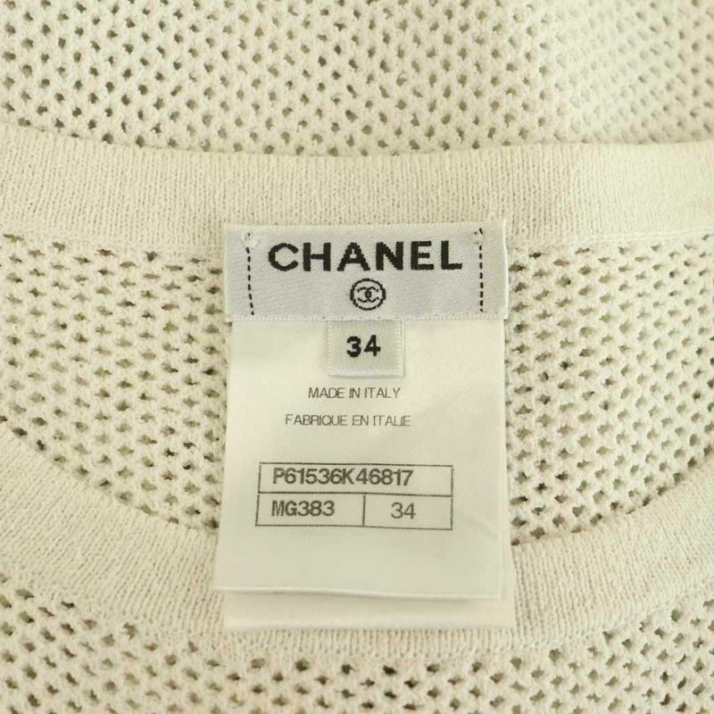 Chanel Coco Mark Mesh Short Sleeve Knit T-Shirt Cut and Sewn 34 White Nr - OS