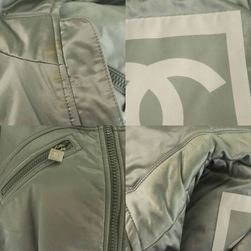 Chanel Sport Line Coco Mark Cotton Blouson Jacket Outerwear Zip Up 40 Silver