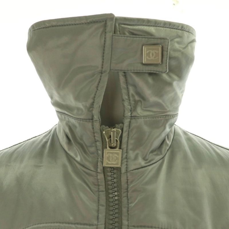 Chanel Sport Line Coco Mark Cotton Blouson Jacket Outerwear Zip Up 40 Silver