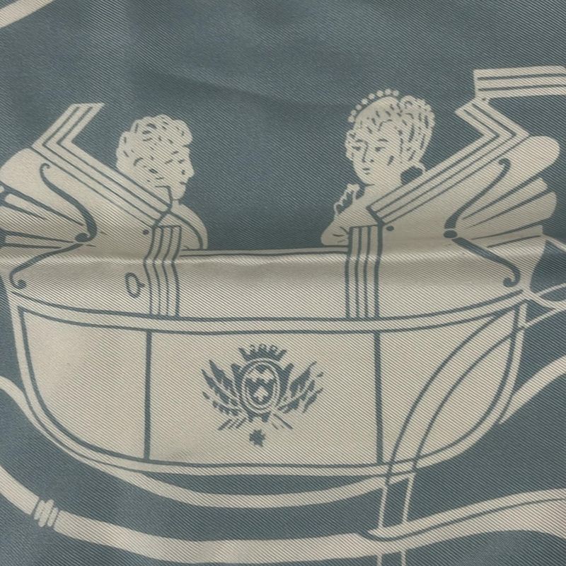 Hermes Scarf Blue Green and White Fringed Silk