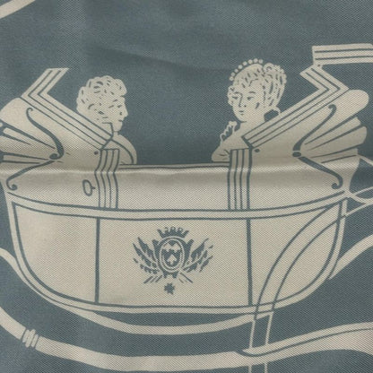 Hermes Scarf Blue Green and White Fringed Silk