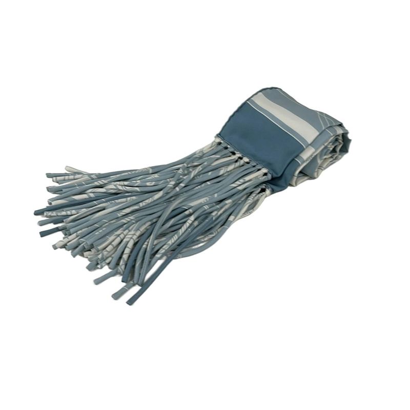 Hermes Scarf Blue Green and White Fringed Silk