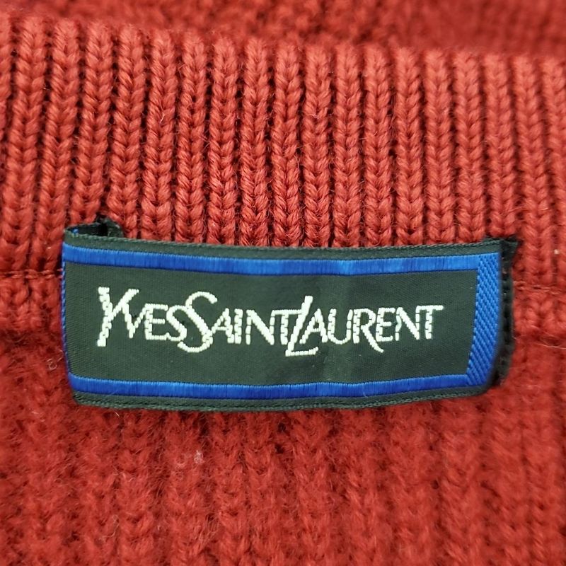 Yves Saint Laurent Long Sleeve Sweater Size M Women's Bordeaux V-Neck