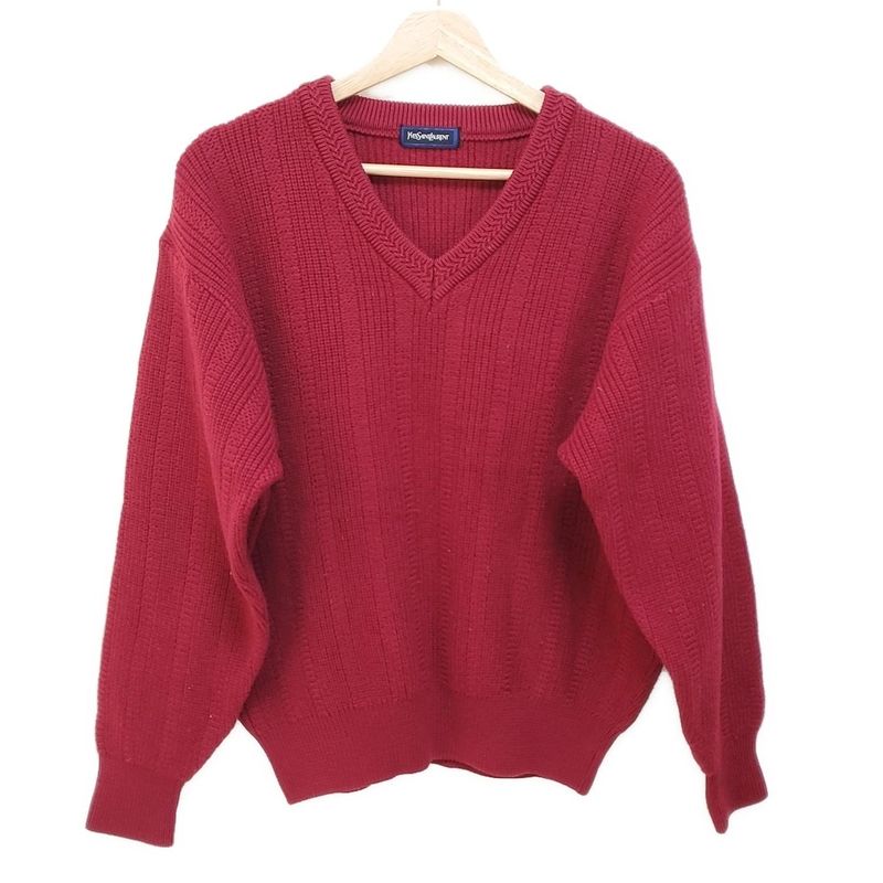 Yves Saint Laurent Long Sleeve Sweater Size M Women's Bordeaux V-Neck
