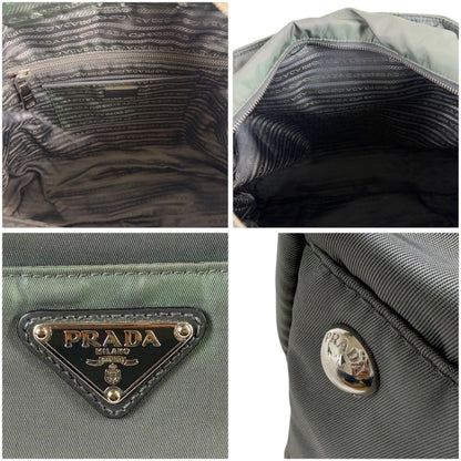 Prada 2way Tote Bag Shoulder Bag Tesuto Nylon Gray Khaki Triangle Logo