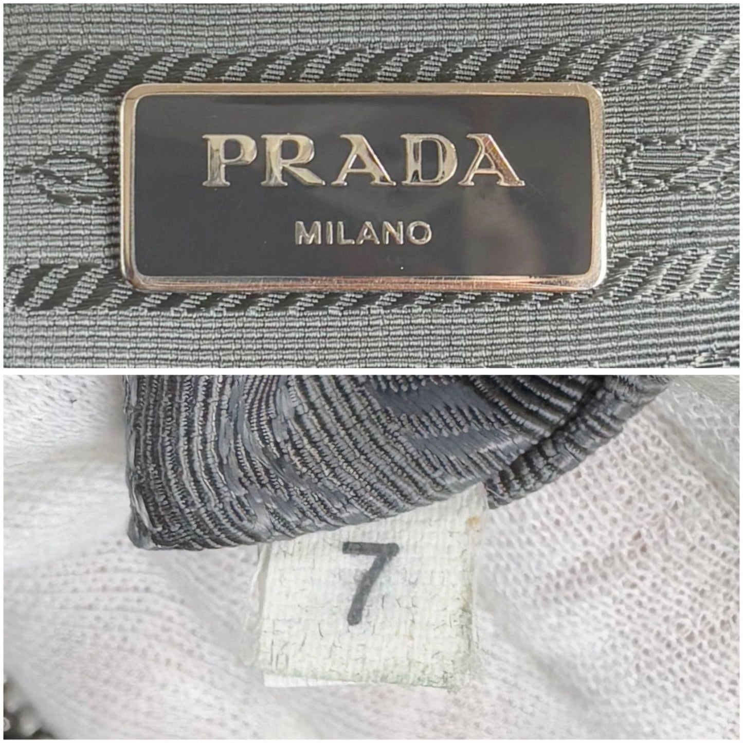 Prada 2way Tote Bag Shoulder Bag Tesuto Nylon Gray Khaki Triangle Logo