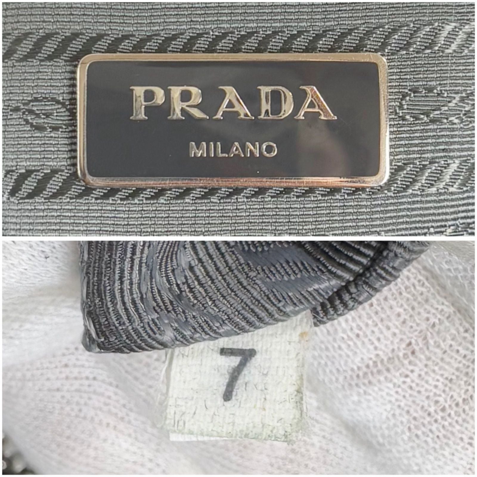 Prada 2way Tote Bag Shoulder Bag Tesuto Nylon Gray Khaki Triangle Logo