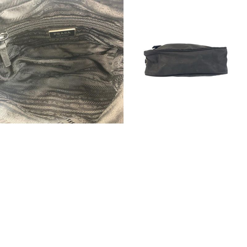 Prada Tessuto Triangle Logo Plate Black Silver Hardware Nylon Leather Shoulder