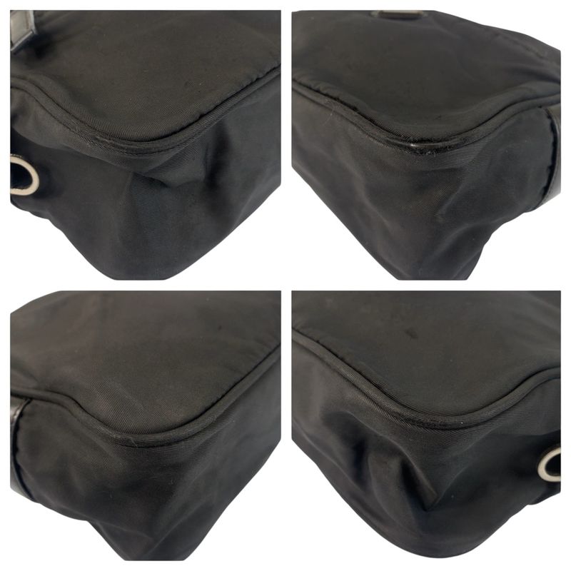 Prada Tessuto Triangle Logo Plate Black Silver Hardware Nylon Leather Shoulder