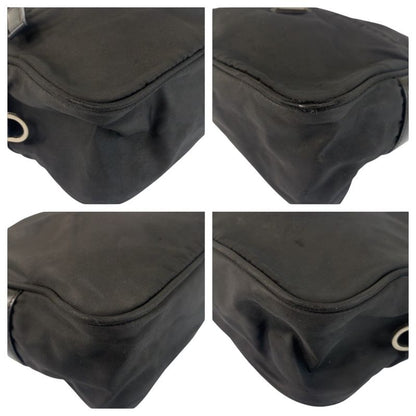 Prada Tessuto Triangle Logo Plate Black Silver Hardware Nylon Leather Shoulder