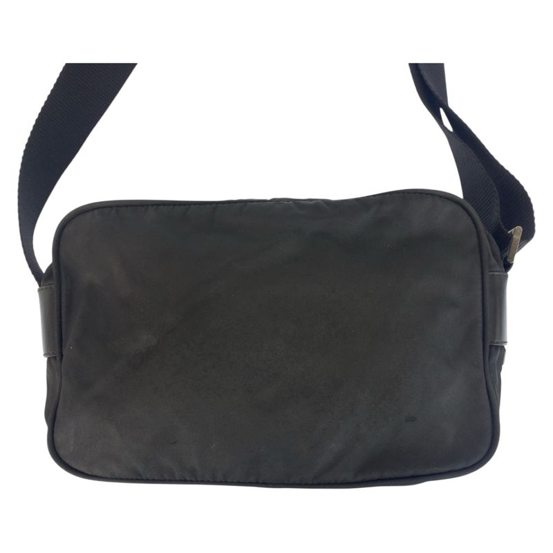 Prada Tessuto Triangle Logo Plate Black Silver Hardware Nylon Leather Shoulder