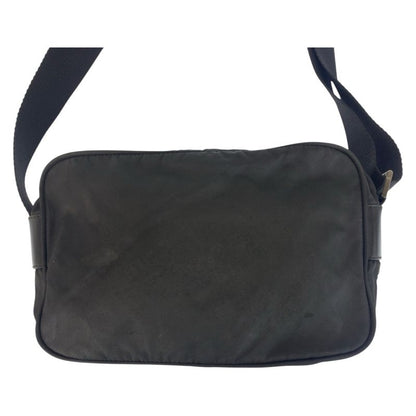 Prada Tessuto Triangle Logo Plate Black Silver Hardware Nylon Leather Shoulder