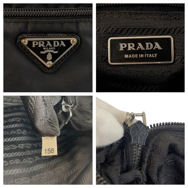 Prada Tessuto Triangle Logo Plate Black Silver Hardware Nylon Leather Shoulder
