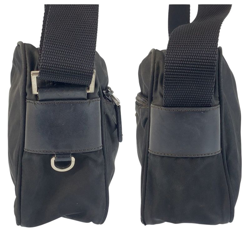 Prada Tessuto Triangle Logo Plate Black Silver Hardware Nylon Leather Shoulder