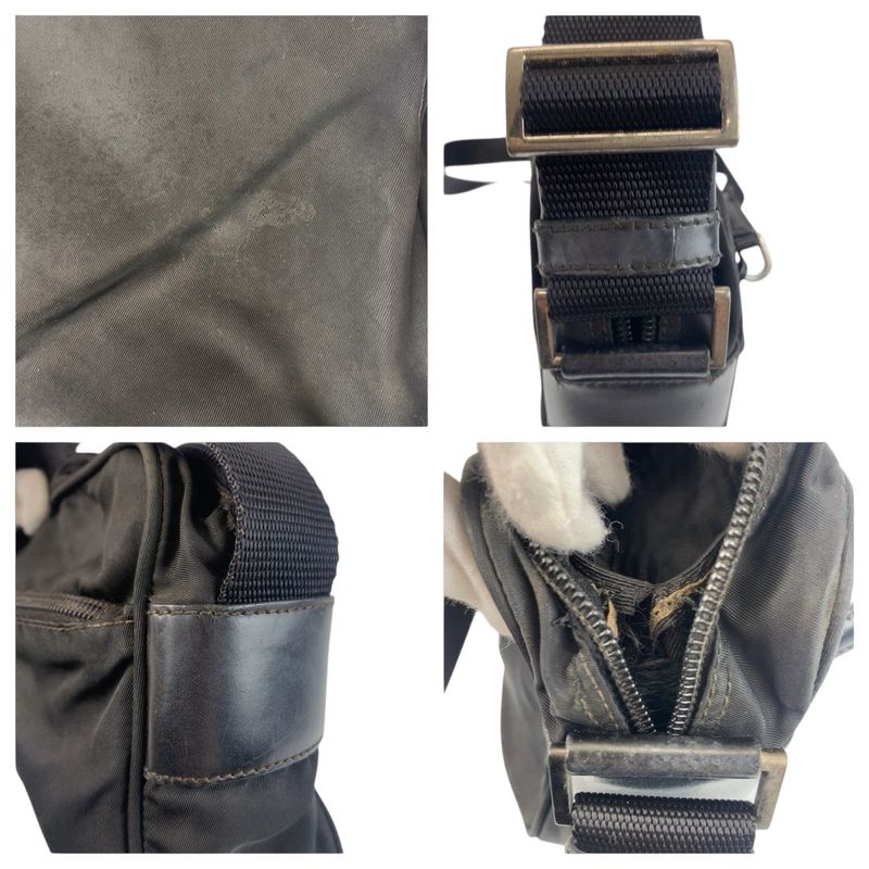 Prada Tessuto Triangle Logo Plate Black Silver Hardware Nylon Leather Shoulder