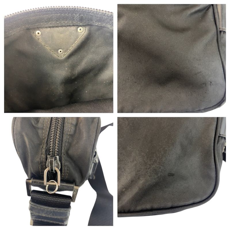 Prada Tessuto Triangle Logo Plate Black Silver Hardware Nylon Leather Shoulder