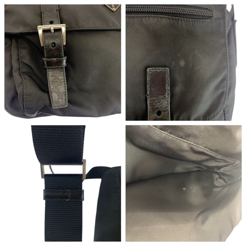 Prada Tessuto Triangle Logo Plate Black Silver Hardware Shoulder Bag Messenger