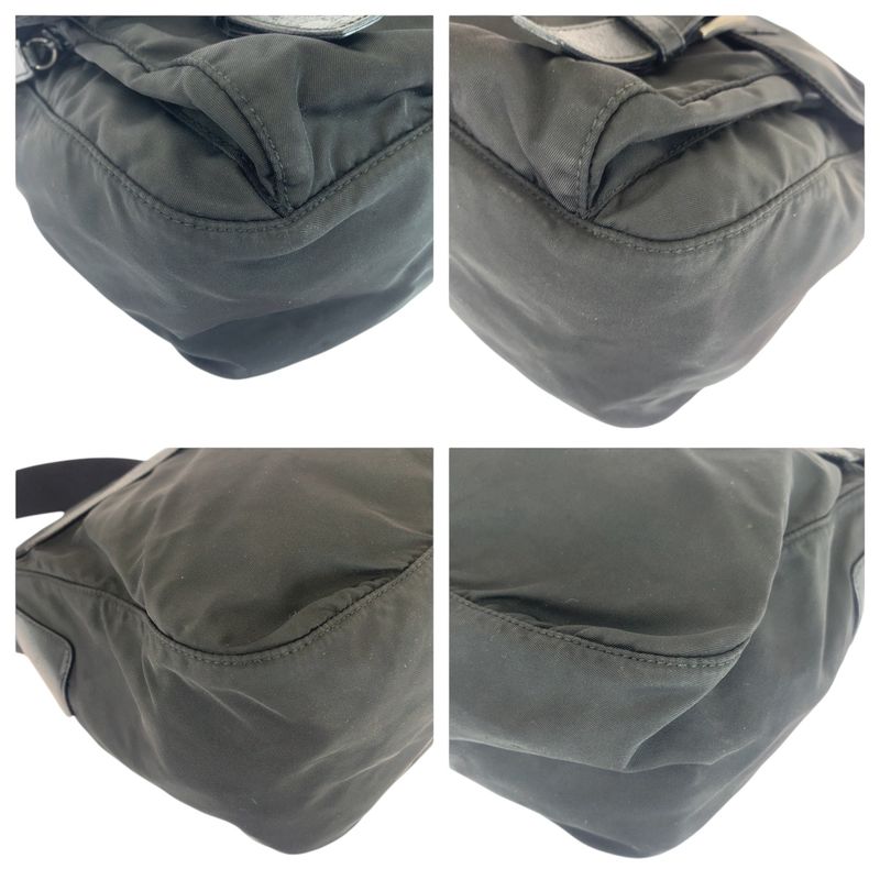 Prada Tessuto Triangle Logo Plate Black Silver Hardware Shoulder Bag Messenger