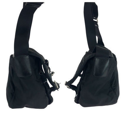 Prada Tessuto Triangle Logo Plate Black Silver Hardware Shoulder Bag Messenger