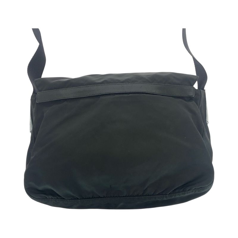 Prada Tessuto Triangle Logo Plate Black Silver Hardware Shoulder Bag Messenger