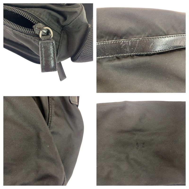 Prada Tessuto Triangle Logo Plate Black Silver Hardware Shoulder Bag Messenger