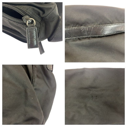 Prada Tessuto Triangle Logo Plate Black Silver Hardware Shoulder Bag Messenger