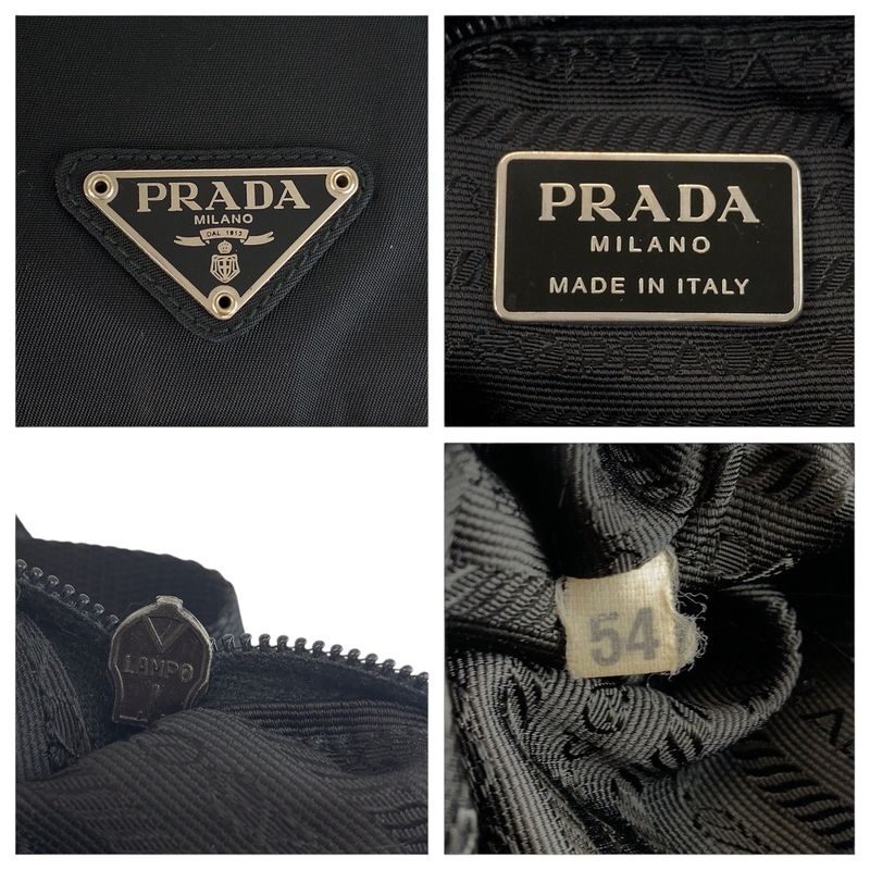 Prada Tessuto Triangle Logo Plate Black Silver Hardware Shoulder Bag Messenger