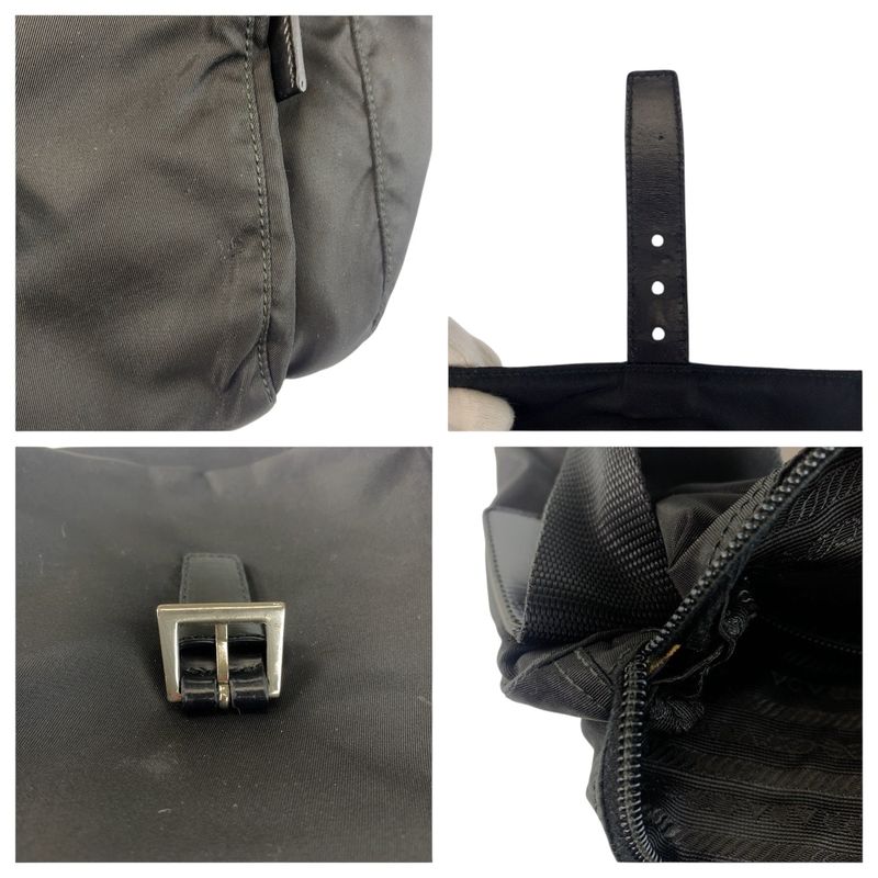 Prada Tessuto Triangle Logo Plate Black Silver Hardware Shoulder Bag Messenger