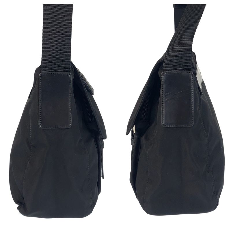 Prada Tessuto Triangle Logo Plate Black Silver Hardware Shoulder Bag Messenger