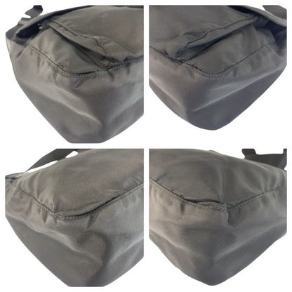 Prada Tessuto Triangle Logo Plate Black Silver Hardware Shoulder Bag Messenger