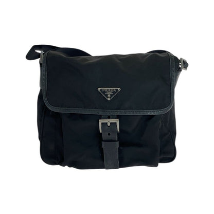 Prada Tessuto Triangle Logo Plate Black Silver Hardware Nylon Shoulder Bag