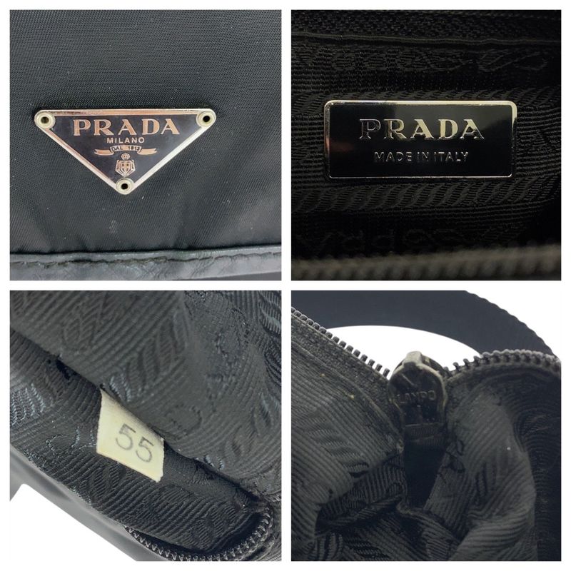Prada Tessuto Triangle Logo Plate Black Silver Hardware Nylon Shoulder Bag