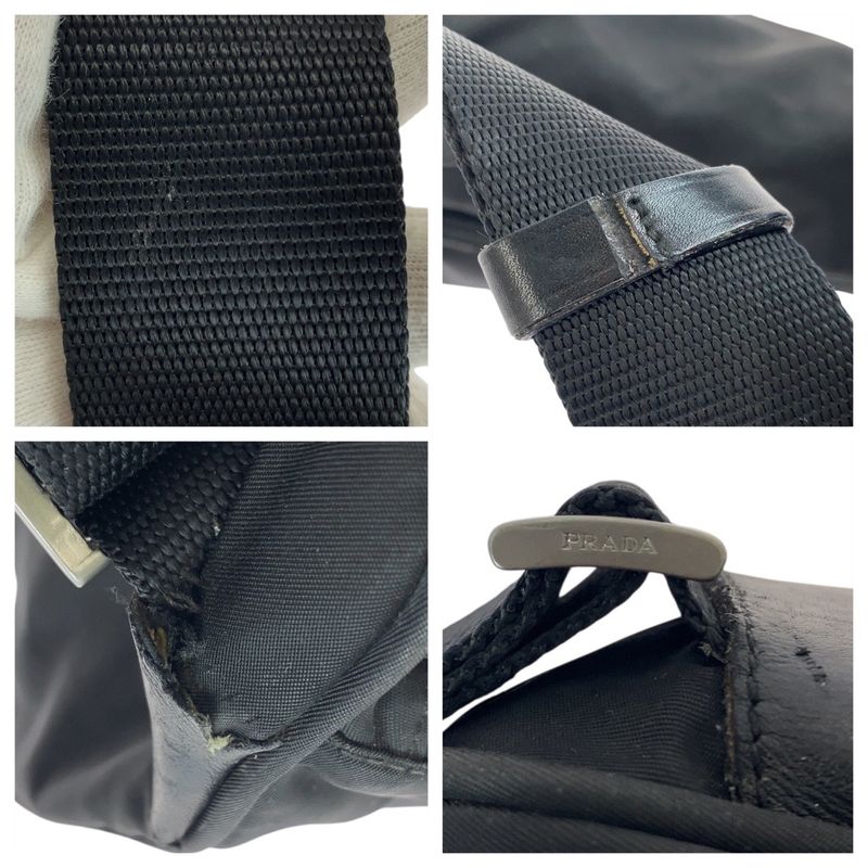 Prada Tessuto Triangle Logo Plate Black Silver Hardware Nylon Shoulder Bag