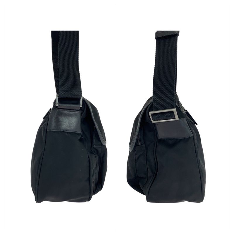 Prada Tessuto Triangle Logo Plate Black Silver Hardware Nylon Shoulder Bag