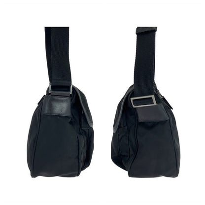 Prada Tessuto Triangle Logo Plate Black Silver Hardware Nylon Shoulder Bag