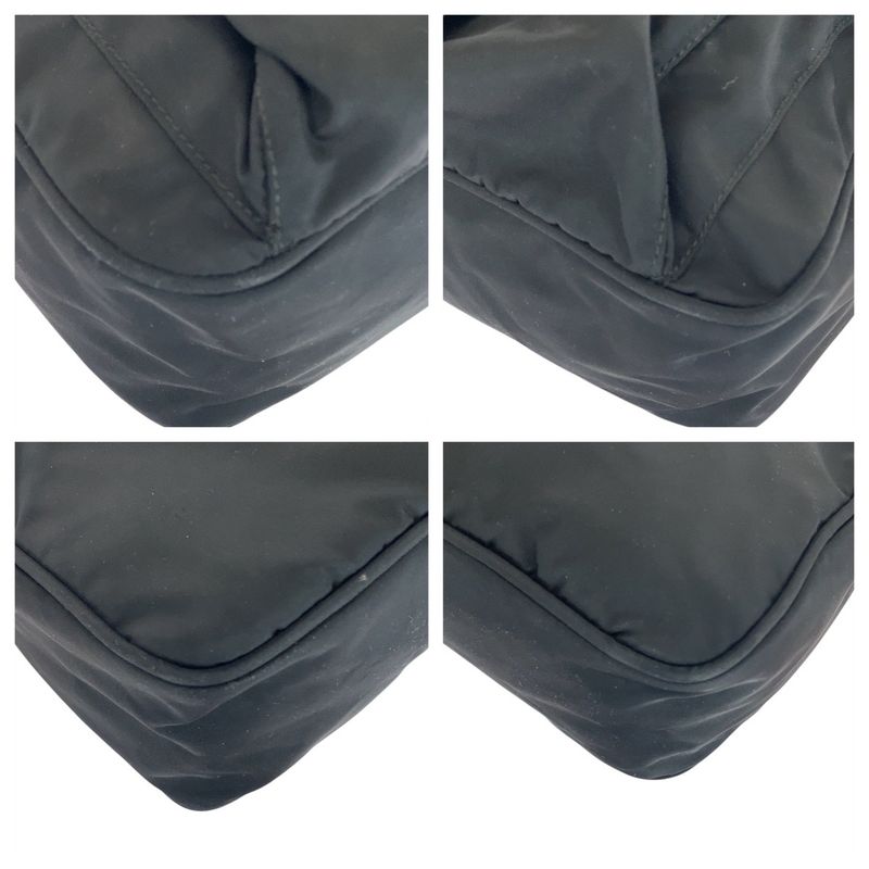 Prada Tessuto Triangle Logo Plate Black Silver Hardware Nylon Shoulder Bag