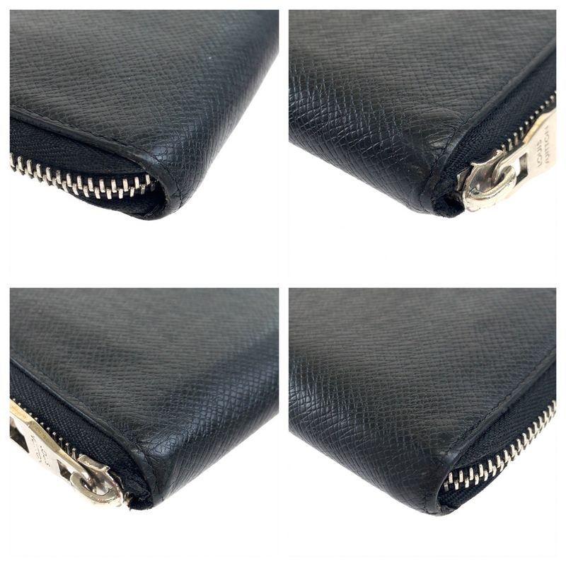 Louis Vuitton Taiga Zippy Wallet Vertical Ardoise Black Silver Hardware Leather