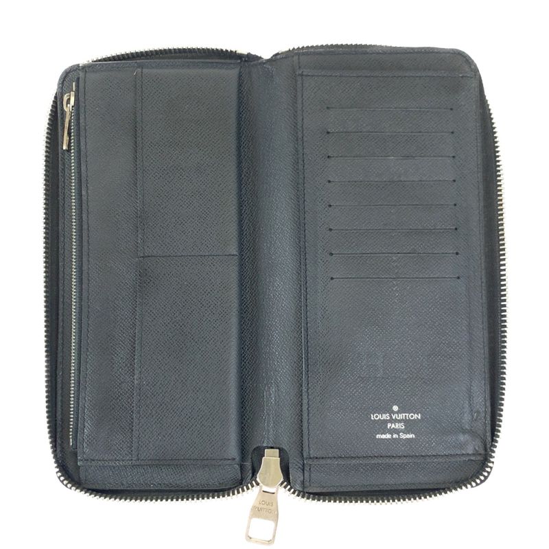 Louis Vuitton Taiga Zippy Wallet Vertical Ardoise Black Silver Hardware Leather